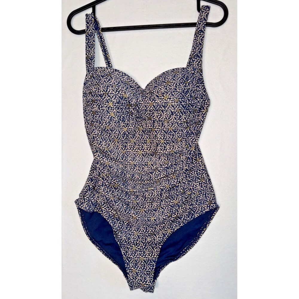 NipTuck One Piece Swimsuit Navy w/Gold Woman’s Sz 6 Tummy Control Multi fit Cup